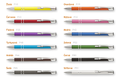barevná provedení kovového pera - P01 (Alba)